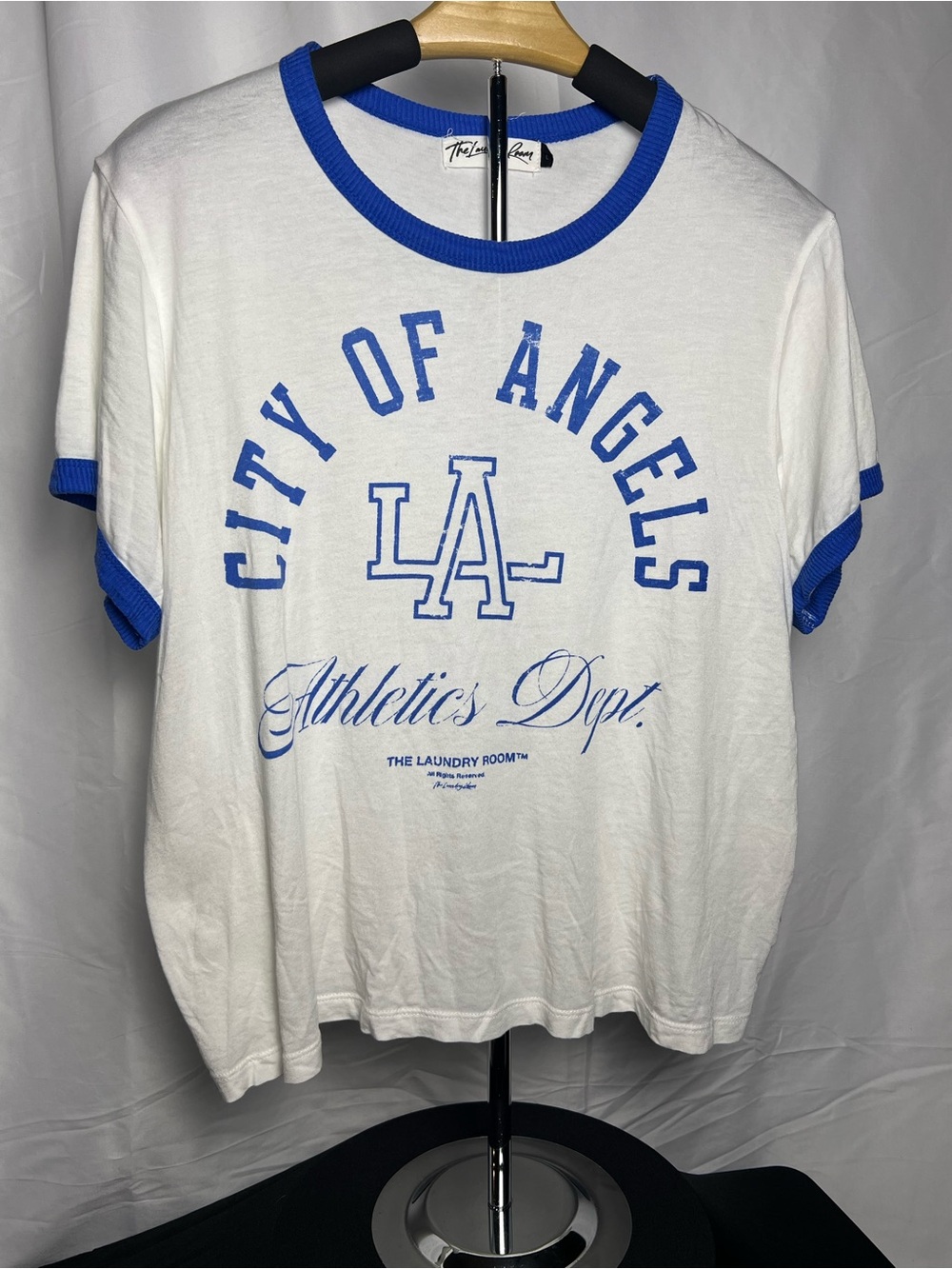 The Laundry Room White & Royal Blue City of Angels Graphic Ringer Tee